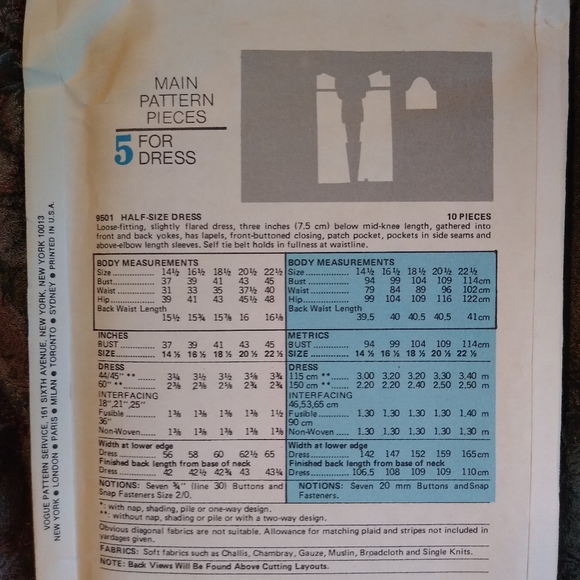 Very Easy Vogue Sewing Pattern 9501 - Size 14.5 Vintage Uncut - Picture 3 of 5